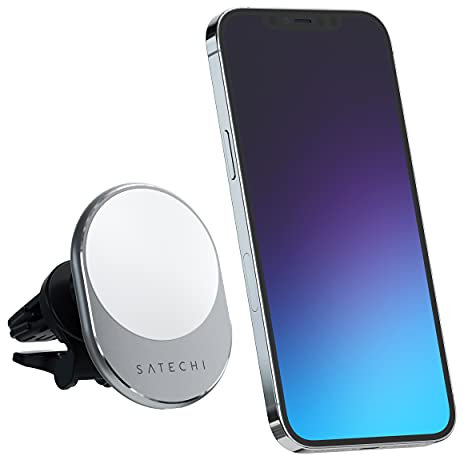 SATECHI Chargeur de Voiture Magnétique 7,5W avec Technologie Qi, Support pour Grille d’Aération, Chargeur sans Fil Compatible avec Tous Les iPhone 17 16 15 à 12 (Charge MagSafe)