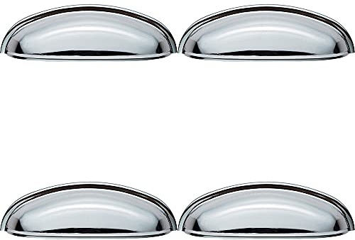 4 Pack | Shaker Cup Pull Handle - 124 x 35mm - 96mm Fixing Centres - Polished Chrome | Pull Handle for Lightweight Internal Cupboard Doors - Metal Cabinet Cup Pull Handle - Kitchen Drawers