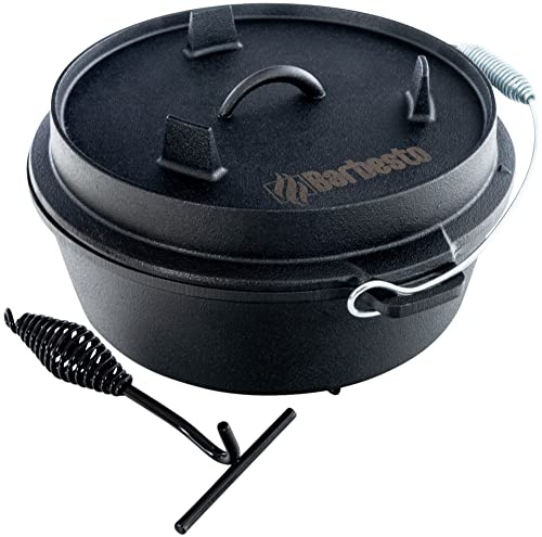 CLP Dutch Oven I Brotbackform Aus Gusseisen I Mit Ständer & Deckelheber I Für Kochen, Grillen, Camping Und Backen, Größe:5.7 L