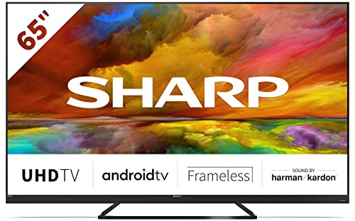 SHARP 4T-C65EQ3KM2AG 65-Inch 4K UHD Quantum Dot Frameless Android Smart TV with Freeview HD, Google Assistant, Chromecast, 4 x HDMI, 2 x USB & Bluetooth, QLED TV – Black