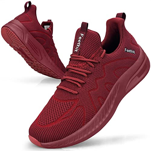 Feethit Trainers Men Running Shoes Sports Walking Gym Sneakers Outdoor | Breathable knitted mesh upper, cushioned inner, grippy EVA rubber sole, slip-on lace-up, fits sports, gym, work & daily wear
