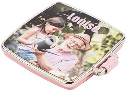 Ocadeau Personalisierbarer quadratischer Taschenspiegel aus rosa Leder und Metall - Taschenspiegel mit Foto zum Selbstgestalten - Taschenspiegel aus rosa Leder mit quadratischem Fotodeckel