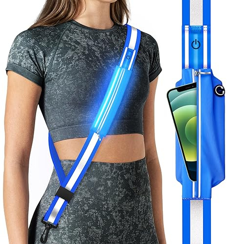 Fokia Kunbio Cintura Riflettente a LED per Passeggiate notturne, Corsa Notturna, equipaggiamento di Sicurezza, Alta visibilità, Luce LED, Cintura da Corsa per corridori, Walker, Uomo, Donna (Blu)