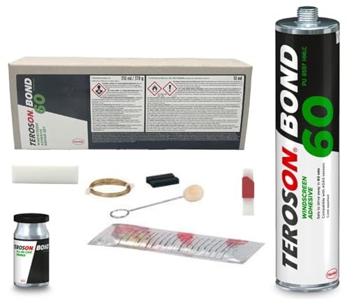 TEROSON BOND 60 Set Scheibenkleber, PU für Autoglas, Schwarz, 1x310ml | Wegfahrzeit von 60 Minuten, OEM-zugelassen, Set mit Vorbehandlung und Zubehör, kalt zu verarbeiten