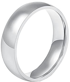 Beydodo Damen Herren Ring Silber, Edelstahl Ring 6MM Hochglanzpoliert Bandring Freundschaftsring Silber Ring Personalisiert Größe 57 (18.1)