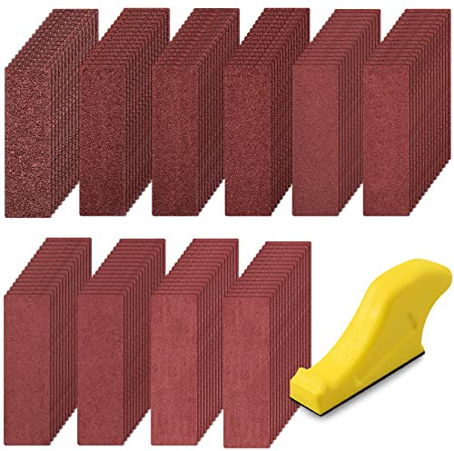 SIQUK 150 Stück Schleifpapier Set Schleifblätter Körnung 40/60/80/120/180/240/320/400/600/800 Schleifpads Sandpepier Blatt Schleifpapier mit HandSchleifklotz für Schleifen und Polieren