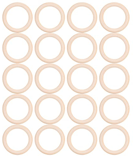 Zerodis Holzringe, 20 Stück Holz Baby Natürliche Beißringe DIY Schmuck Kreis Anhänger Basteln Zubehör Unfertiger Glatter Holzring (70mm)
