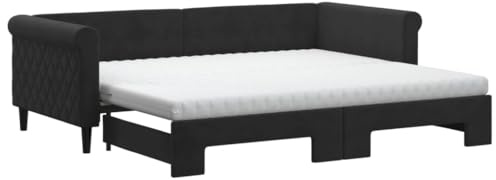 vidaXL Tagesbett, Sofabett Ausziehbar mit Matratzen, Gästebett Schlafsofa für Schlafzimmer Wohnzimmer, Sofa Ausziehbett, Schwarz 90x200cm Samt
