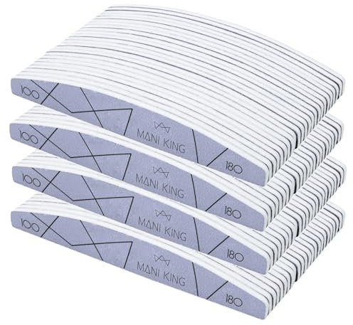 MANI KING Nagelfeile 100/180-100 Stück - Halbmond - Grobe Feile - Doppelseitige - Nagelfeilen für Gelnägel - Verschiedene Körnungen Formen - Für das Professionelle Manikürestudio