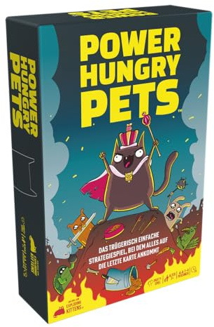 Exploding Kittens, Power Hungry Pets, Schnelles Partyspiel, Deutsch | Trügerisch einfaches Strategiespiel für 2-6 Spieler, 15 Minuten, Kartenspiel ab 7 Jahren