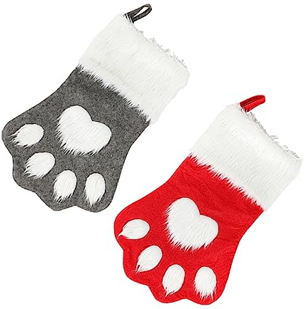KONTONTY 2-teilige Geschenktüte Mit Hundepfotenmuster Weihnachtstüte Mit Süßigkeiten Strumpfspielzeug Hängeornament Weihnachtsbaum Kindervitrine