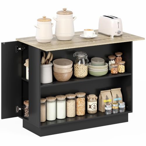 HOMCOM Isola per Cucina con 2 Ripiani Aperti, 105x60x82 cm, Rovere e Nero | 2 Armadietti con Ante, Mobile da Cucina in MDF