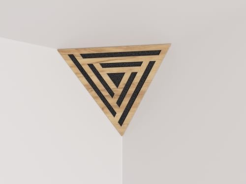 Pack de 2 trampas acústicas para graves de esquina/techo «Triángulo» | Espuma acústica absorbente y difusora con placa HDF laminada perforada | Lado: 42 cm | Color: [SCIFI | Roble]