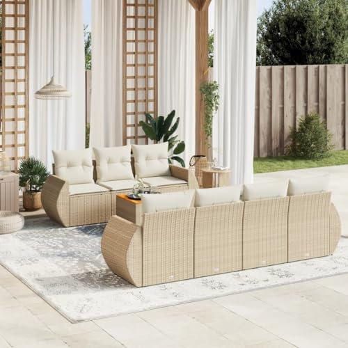 Rantry 8-TLG. Gartenmöbel Set mit Kissen Gartensofa Balkonmöbel Gartenlounge Loungesofa mit Gartentisch Rattansofa Ecksofa Ecklounge Sitzgruppe Loungemöbel Beige Poly Rattan #7