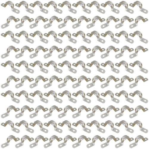 HXH 5PCS 2 Inch EMT Double-Hole Stainless Steel Pipe Clamps, Reinforced Rib U Bracket for Heavy Duty Pipe Mounting (1/2inch-100PCS)