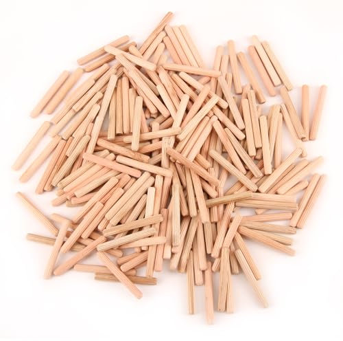 6mm Wood Dowel Pins: 200pcs 6mm x 50mm Hardwood Dowels, Fluted Grooved Plugs, for Furniture Woodwork