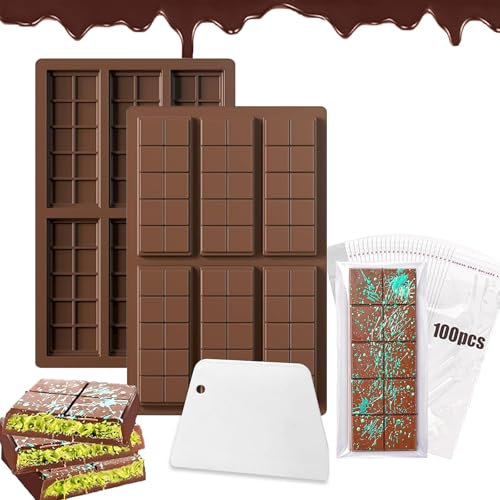 SASMOIYUG Schokoladenform Silikon Tief,Schokoladentafel Form 2 Stück Dubai Schokolade Silikonform Bpa-Freie schokoladenform Wiederverwendbare dubai schokolade form (Quadrat)