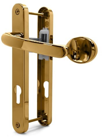 TSS UPVC Door Handle Set- Lever Moveable Pad - 92mm / 70mm PZ (Centres) - 203mm Screw to Screw - Backplate 235mm X 32mm - Replacement UPVC Door Handles - PVC Door Handle (Polished Brass)
