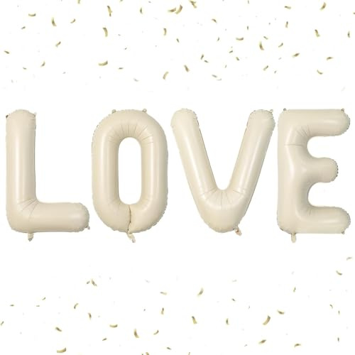 DazzJoy Love Luftballon Cremeweiß, 16 Zoll LOVE Buchstaben Ballons, Valentinstag Deko Luftballons, Heiratsantrag Folienballon, Verlobung Ballon für Romantische Dekoration