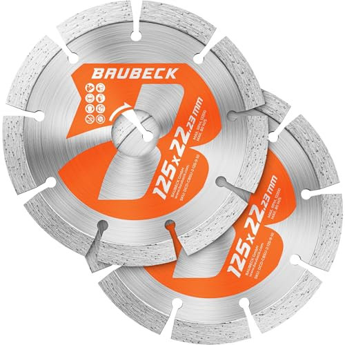 BAUBECK 2Stk. Diamantscheiben 125mm für Stein, Beton, Leistungsstark kompatibel mit Winkelschleifer von Bosch, Metabo, Diamant Trennscheibe 125 Diamanttrennscheibe 125 Diamant Trennscheibe 125 Stein