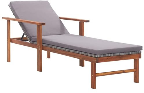 Xichuzi Sonnenliege mit Auflage Poly Rattan Akazie Massivholz Grau, Gartenliege, Liegestuhl, Sonnenstuhl, Sonneninsel Outdoor, Liegen, Gartenmöbel, Bäderliege, Relaxliege - 48705