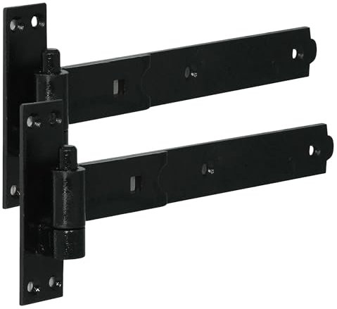 Keypak 400mm Hook and Band Hinges, Heavy Duty Cranked Hook & Band Gate Hinge, Shed Door Hardware - Black