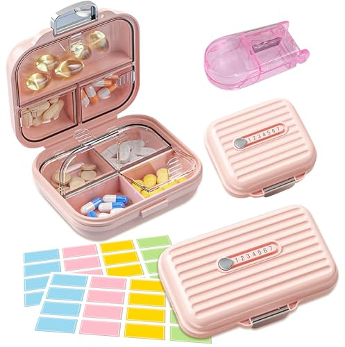 VEGCOO 5 Stück Set Tablettenbox für Unterwegs, Tragbare Pillendose, Tablettenbox 7 Tage, Groß + Klein Pill Organizer Box für Reise und Tägliches Gebrauch, für Fischöle, Vitamine usw (Rosa)