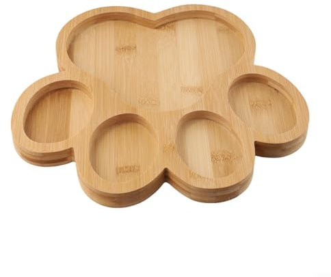 Eawfgtuw Plateau de service en bois en forme de patte de chien, 5 compartiments, planche à charcuterie décorative pour desserts, fromage, 30 x 30 x 2 cm