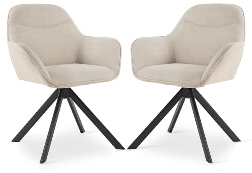 Goeurvant Beige Swivel Dining Chairs Set of 2, Modern Kitchen Chair with Black Legs Polyester Armchair for Living Room Upholstered Vanity Chairs, Beige