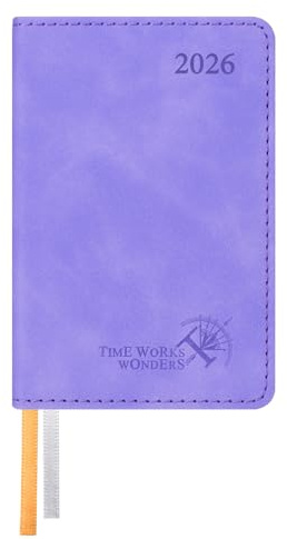 POPRUN Mini Taschenkalender 2026 Klein 12 x 8 cm - auf Deutsch - Kalender 2026 A7 Softcover mit PU-Leder - Terminplaner mit 70 GSM Papier - Flieder