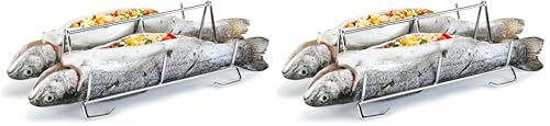 Tescoma GrandCHEF Fischhalter I Perfekt für Backofen & Grill I Kein Wenden I Erhaltene Fischhaut, kein Auslaufen von Marinade I Spülmaschinenfest I Langlebigkeit 428760 (Packung mit 2)