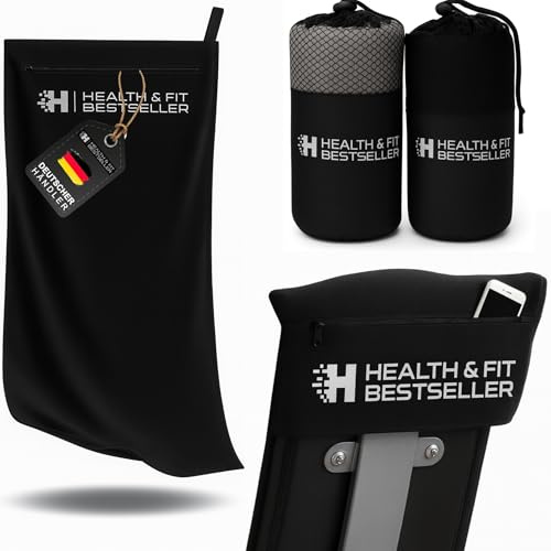 Serviette de fitness premium Health & FIT avec poche à glissière – Serviette de sport en microfibre, séchage rapide et compacte, idéale pour le gym et l’entraînement (Gris)