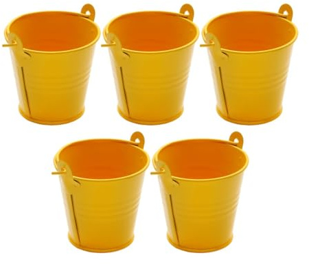 Baoblaze 5 Pezzi secchielli in Metallo zincato secchielli per Ghiaccio contenitori per Artigianato Vernice Secchio Decorativo, Giallo