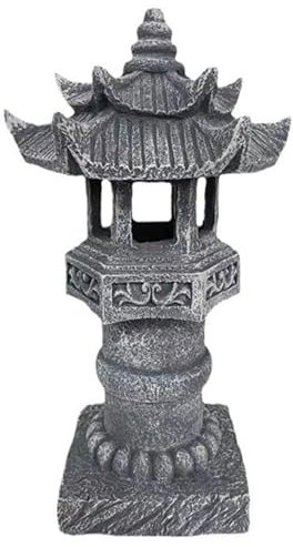 BEAHING Pagoda Garden Statue, Japanese Pagoda Statues, Waterproof Solar Lantern, 4.8x4.8x12 inch Decorative Japanese Stone Lantern for Garden Yard, Stone
