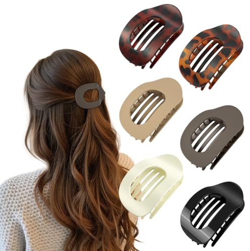 LOPHE Pinzas para el Pelo Mujer, 6 pcs Óvalo Pinza para el Cabello, Planas Grandes Hair Claw Antideslizante, Ámbar Franceses Clips de Cabello, Clips de Pelo con Resorte Fuerte (6 Colores)