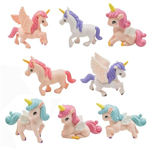 YUYWWAN 8 Pièces Mini Figurine Licorne, Mignon Figurines pour Enfants Licornes, Deco Gateau Licorne, Mini Figurines Licornes pour Bureau, Bibliothèque, Fête d'anniversaire, Gâteau Décoration