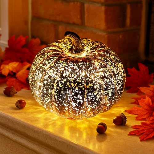 Ferakum Herbst Deko Kürbis Laterne Mit LED, Herbstdeko Kürbis Deko Innen, Halloween Deko Kürbis Beleuchtet, Herbstdeko Kürbis Für Erntedankfest Halloween Weihnachten Tischdeko Innen Party (Orange)