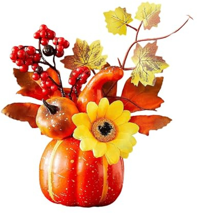 Sharplace Zucca Decorativa Finta Centrotavola con Foglie D'Acero E Zucca Ornamentale in Schiuma PVC Decorazione Autunnale per Tavolo Adatta per Cucina C, Style a