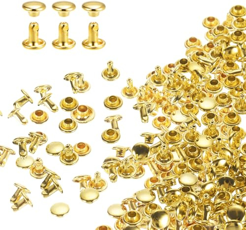 QUARKZMAN 80 Set Di Rivetti A Doppio Cappuccio 6x6mm In Acciaio Al Carbonio Testa Tonda Borchie Chiodini Fissaggi Tubolari Per Riparazioni Decorazioni Artigianato Pelle, Oro