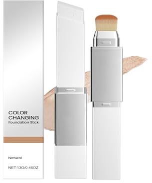 Colour Changing Foundation Stick mit Bürste - 2-in-1 Feuchtigkeitsspendende und Leichte Abdeckcreme - Farbwechsel Grundierung mit Bürste - Grundierung mit Mittlerer bis Voller Deckkraft (Natürlich)