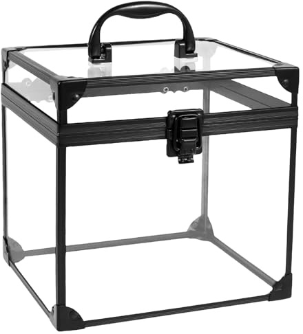 Genomskinligt sminkfodral 20x17x19cm, transparent akryl sminkorganisatör med handtag, bärbar toalettförvaring for resor och sminkbord (silver)(Black)