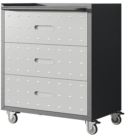 Generisch Metall-Werkzeugschrank mit 3 Schubladen & Rollen – 75 × 42 × 88 cm, Robustes Garagen-Organisationssystem, Schwarz/Grau, 90 kg Tragfähigkeit, Universell für Werkstatt & Büro