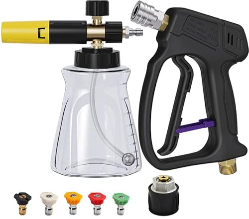 Pistola de limpieza de alta presión 4500-5200 PSI con pistola de espuma de 1 l y 5 boquillas de 1/4 pulgadas, conexión rápida para lavado de coche, adaptador compatible con Karcher K1-K7