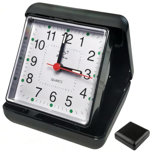 Quartz Travel Alarm Clock Folding Case Compact Battery Operated Silent | Travel Alarm Clock Portable Lightweight Alarm Clock for School Bedside Travel Camping Office Desk (not included Battery)