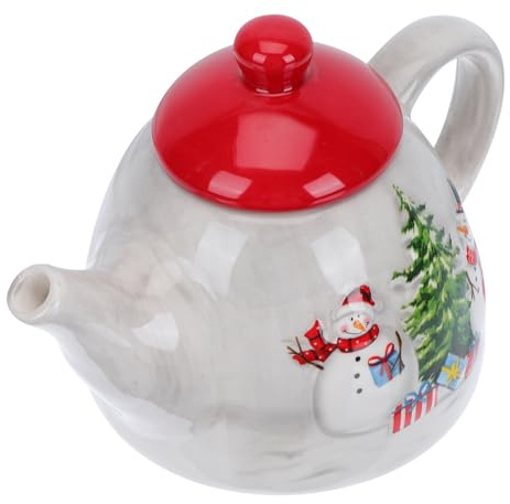 Genérico Tetera de Cerámica Navideña Estilo Nórdico, Jarra para Leche y Café, Capacidad Grande, Color Claro Detalles Rojos, Adecuado para Cocina, Restaurante y Fiestas Familiares