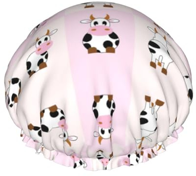 Gorro de baño con estampado de leche de vaca, protector de pelo de doble capa, cubierta elástica para lavar la cara, 27 cm