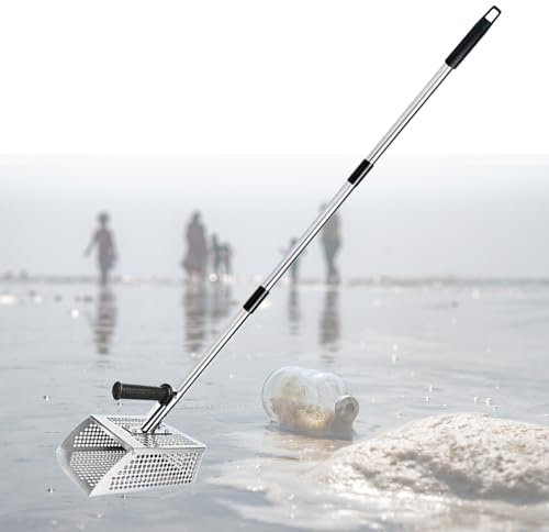 Rastrillo tamizador de Arena, Pala de Arena con Mango Largo de 130 cm para detección de Metales | Recolector de pulgas de Playa para Cebo de Pesca, Conchas Marinas y búsqueda de Dientes de t