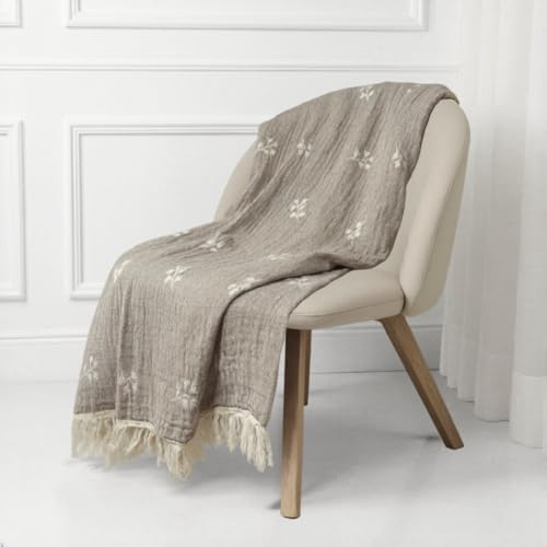 Kava Manta Algodón 100% con Diseño Jacquard – Manta Sofá y Cama (130x170 cm) – Plaid Decorativo Suave, Ligero y Transpirable - Colcha Entretiempo Tejida, Cubre Sofá (Marrón Oscuro)