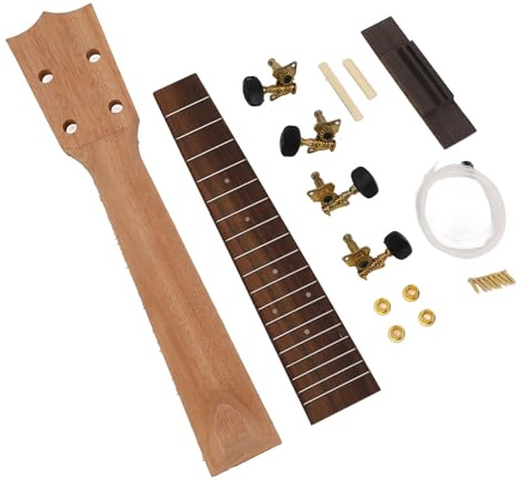 ASHATA Kit di Sostituzione della Tastiera del Manico dell'Ukulele, Set della Tastiera in Palissandro con Ponte con Manopole a Corda, Kit per la Realizzazione del Manico dell'Ukulele da per Ukulele