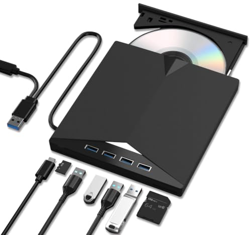 Lefunpets Unidad Blu Ray externa, 8 en 1 USB 3.0 y unidad Blu Ray tipo C, reproductor Blu Ray DVD/CD/BD, unidad óptica 3D Bluray compatible con Window Macos para MacBook, laptop y escritorio
